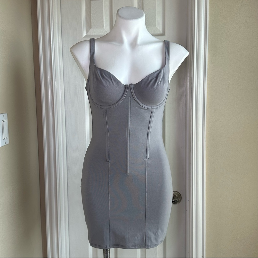 skims cotton corset dress in grey